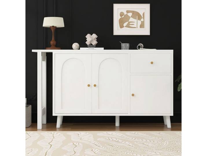 Bureau buffet 2 en 1 rotatif 360° - 3 portes 1 tiroir - Bureau PC élégant angle coiffeuse meuble TV