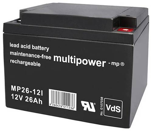 Multipower MP26-12I 117381 Bleiakku 12V 26Ah Blei-Vlies (AGM) (B x H x T) 166 x 125 x 175mm M5-Schraubanschluss Wartungsfrei