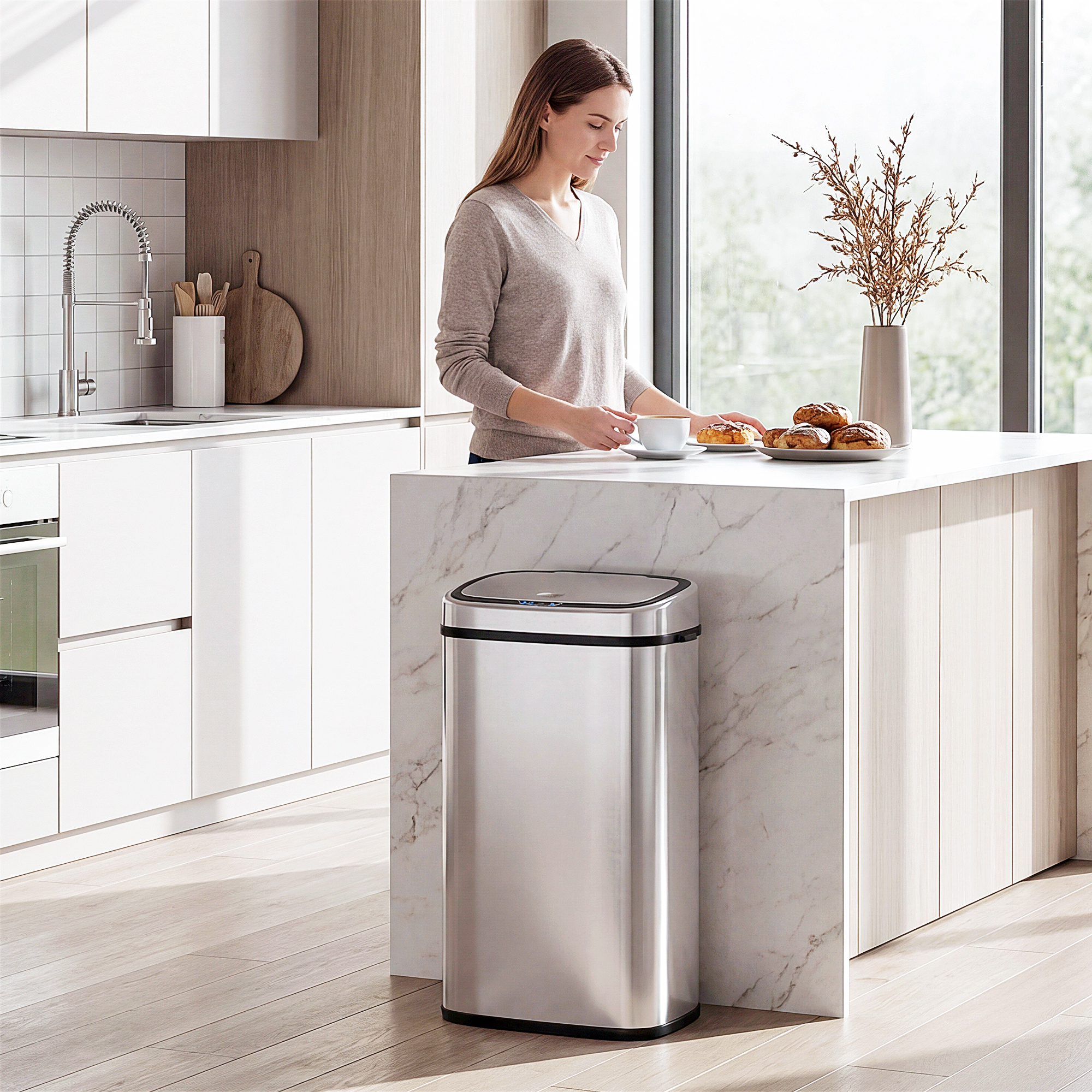 Homcom Pattumiera Cestino dei rifiuti in Acciaio Inox con Sensore a Infrarossi 68L, Rettangolare, Colore: Argento