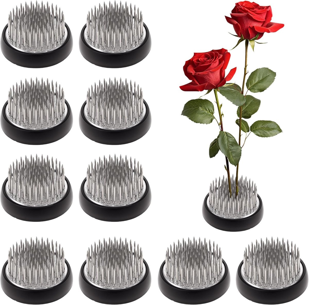 Zilveren Bloemenkikker Kenzan met rubberen antislip basis voor Ikebana bloemschikken