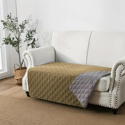 Uplift Essentials Double Sided Waterproof Pet Blanket Heavy Duty Furniture Protector & Bed Cover khaki 79 X 79 In