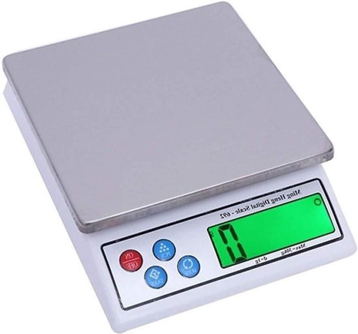 Digitale Keukenweegschaal met Hoge Precisie Sensor, 30kg Capaciteit, Wit en Zilver met RVS details