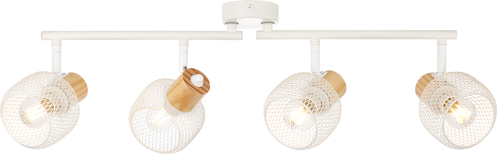 Brilliant Giada 4-lichts Opbouwspot wit met hout en metaal, verstelbaar