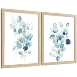 POSTER 2er-Set Wandbilder Blumen Aquarell modern Wohnzimmer Deko, Schlafzimmer, Küche, Badezimmer Rahmenlos A3