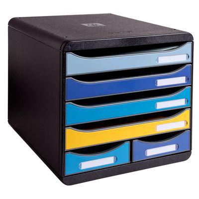 Schubladenbox Exacompta BEE BLUE Big Box Maxi, 4 Schübe für Format A4/A4+ & 2 längliche Schübe, Auszugstopp & Griffmulde, Recycling-Kunststoff, schwarz