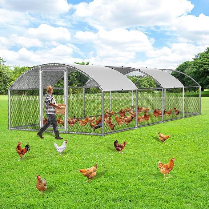 Hühnerstall Freilaufgehege 3x8x2m Hühnergehege Hühner Verzinkter Stahl Geflügelstall für Hühner Kaninchhaus Kuppel Dachen Gänse Tauben und Wachteln Metallgehege mit Netz