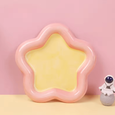 Inspire Curations WhiskerBloom Ceramic Cat Feeding Bowl pink Yellow Star diameter 15cm