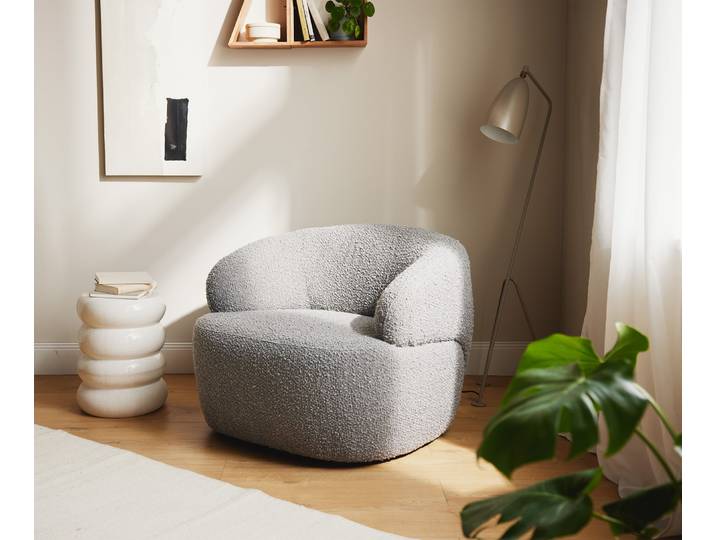 Fauteuil lounge Nova 88x88 cm Bouclé gris argenté