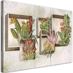 WANDBILD quadratkisten regale mit blumen