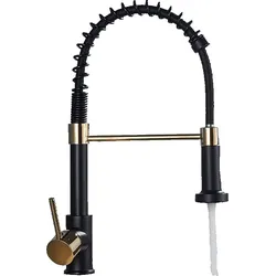 KLARWERK® Bernd | Gastronomie Schwarz Gold Flexible Armatur | Edelstahl Wasserhahn Küche | Mischbatterie 360 Grad drehbar | Hochdruck 2 Anschlüsse