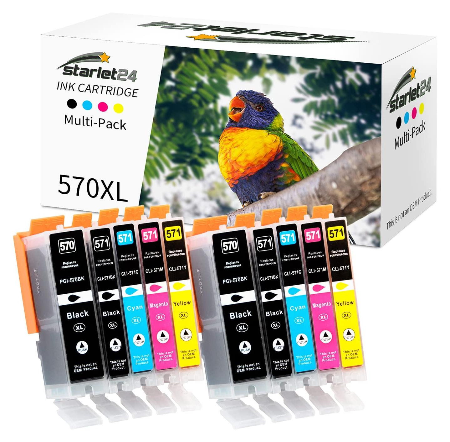 Starlet24 Compatibele XL inktcartridges voor Canon PGI-570 CLI-571, 10 stuks (2x zwart pigment, 1x zwart, 2x cyaan, 2x magenta, 2x geel)