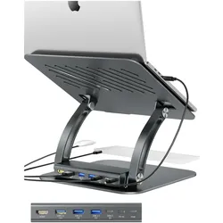Exsys Laptop-Ständer 7 in 1 USB-C DockingS f.Laptop,Notebook,MacBook,Tablet (USB-C, 7 Ports), Dockingstation + USB Hub, Silber