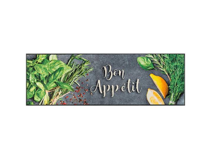 wash+dry Küchenläufer Bon Appétit, Grau, Grün, Kunststoff, Graphik, rechteckig, 60x180 cmes Vertrauen - Oeko-Tex®, Made in EU, Oeko-Tex® Standard 100, Teppiche und Böden, Teppiche, Teppichläufer, Küchenteppiche
