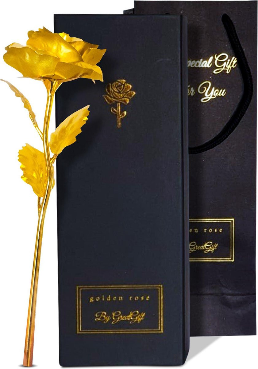 GreatGift Gouden Roos in Cadeauverpakking - Kunstbloem in de kleur Goud