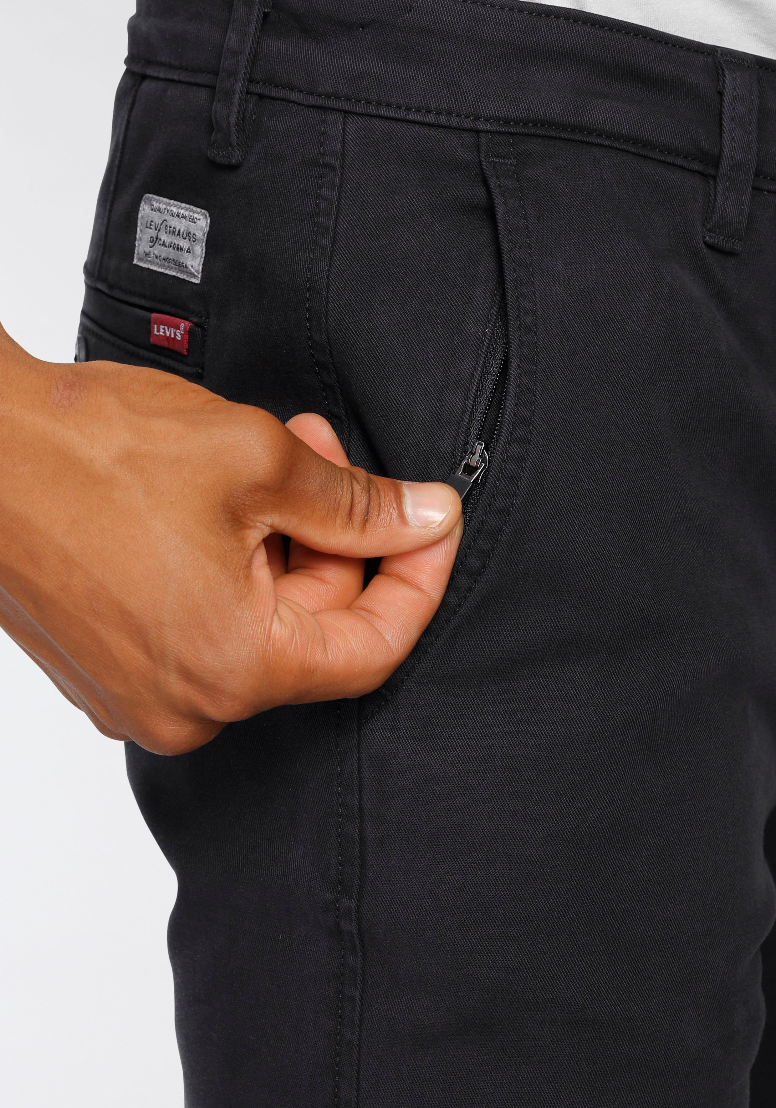 Chinohose LEVI'S "LE XX CHINO SLIM TAPER", Herren, Gr. 34, Länge 34, schwarz (shady schwarz3), Web, Obermaterial: 98% Baumwolle, 2% Elasthan, gerade knöchellang, Hosen Chinohose, mit Markenlogo shady schwarz3 34, Länge 34