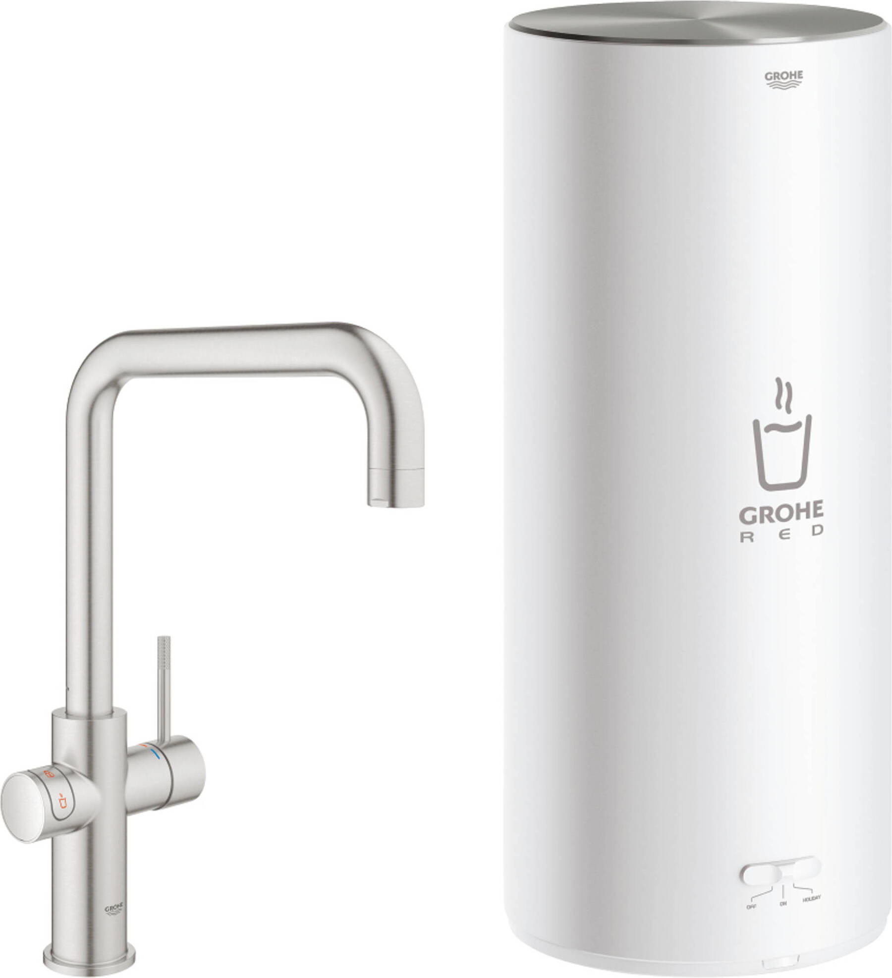 Grohe Red Kochendwasserhahn mit U-Auslauf und Kombikessel Supersteel