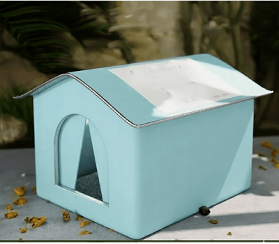 PetsAreLife Waterproof Outdoor Cat House, Feral Cat Shelter With Cold Resistance blue m