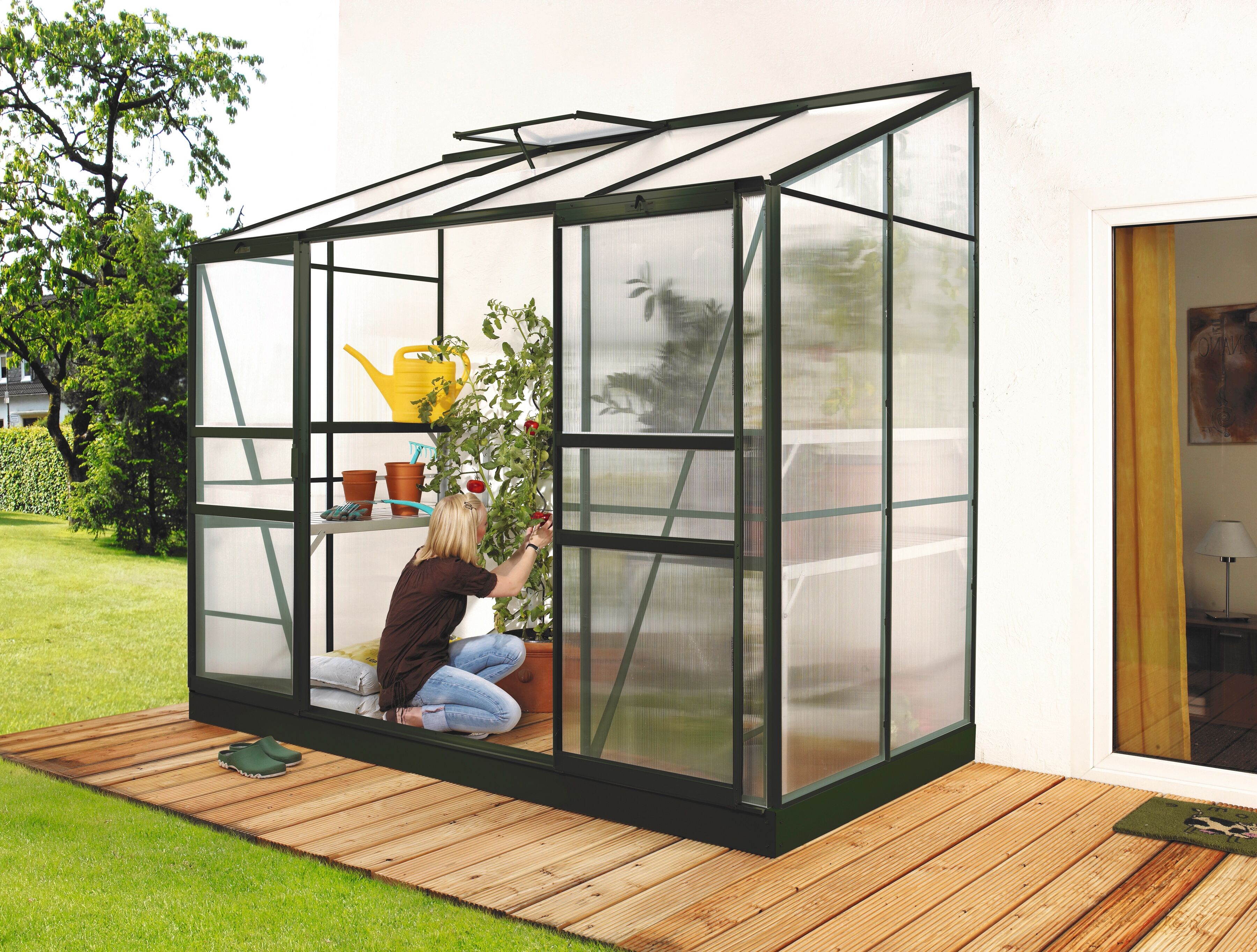 Anlehngewächshaus VITAVIA "Styx 3300", grün (smaragdgrün), B:255cm T:132cm, Gewächshäuser, Anlehngewächshaus