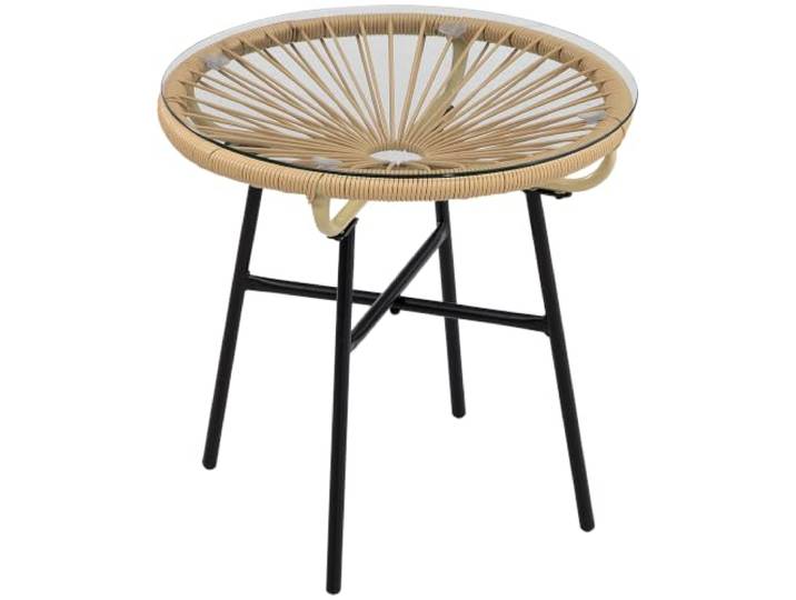Outsunny Beistelltisch aus PE Rattan runder Couchtisch 50x50x50cm Beige
