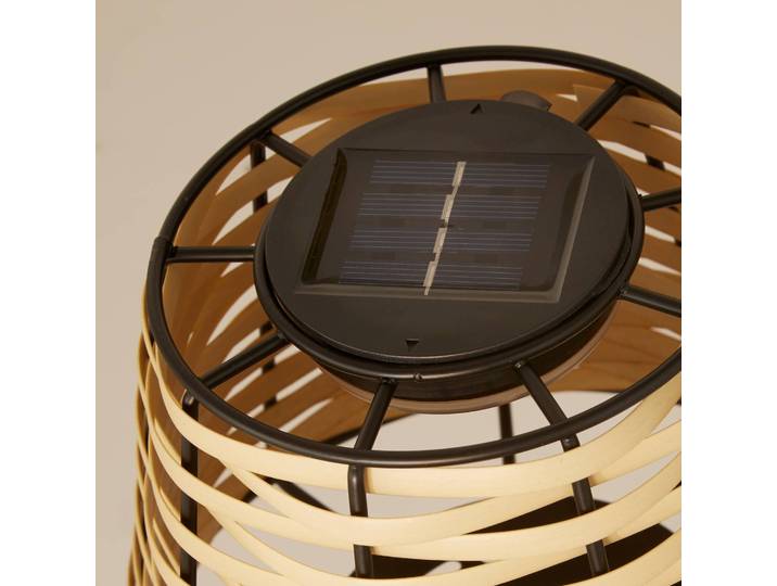 Searchlight Solar-LED-Tischleuchte Dalisay, braun, Rattan, 31 cm, IP44 Dalisay, Holz hell, Holz, Landhaus / Rustikal