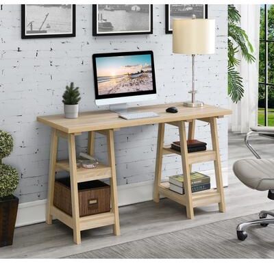 Convenience Concepts Designs2Go Double Trestle Desk with Shelves