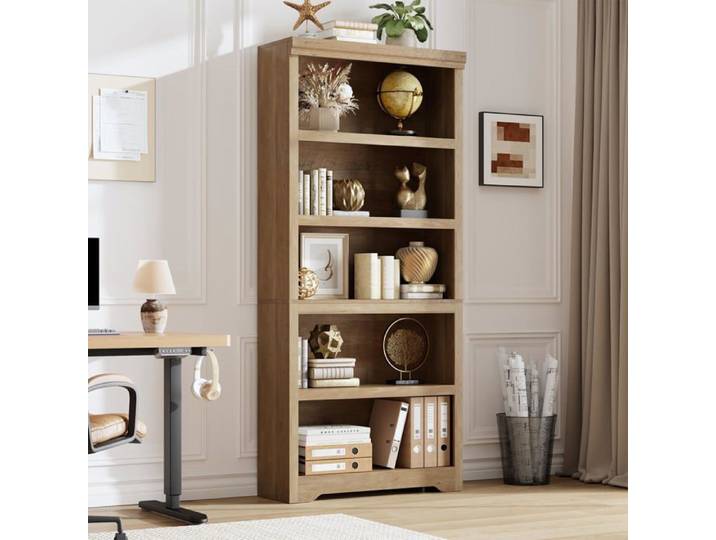 Bibliothèque campagne 5 niveaux 69  L31 5  marron bois antidérapante salon bureau chambre