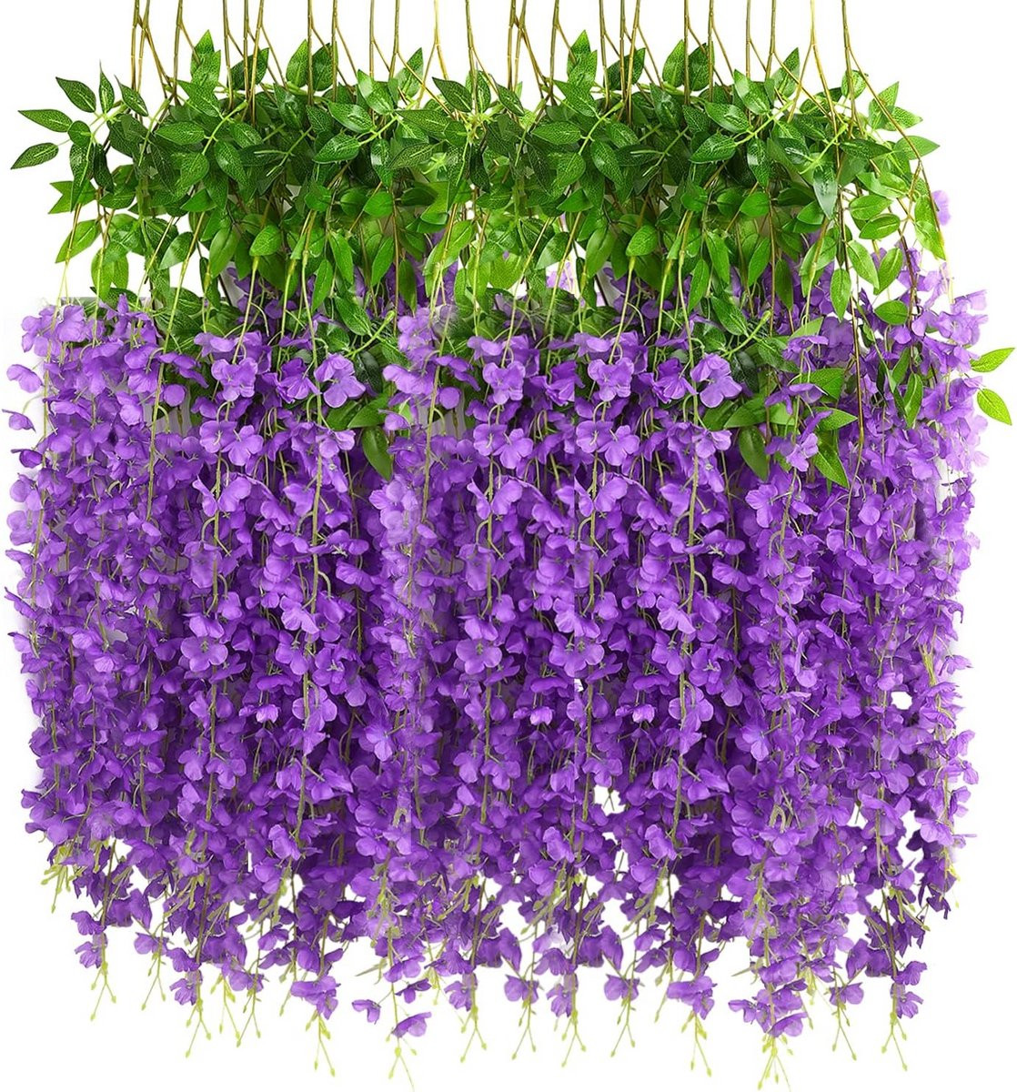 Set van 12 hangende kunstmatige blauwe regen bloemen in paarse zijde voor decoratie