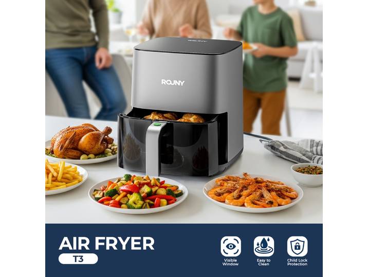 ROUNY 1450W 5L Four à Friture Sans Huile Miui-Cyclone, Cuisinière à Écran Tactile, Panier Antiadhésif Compatible Lave-Vaisselle, 8 Préréglages à Touche Unique