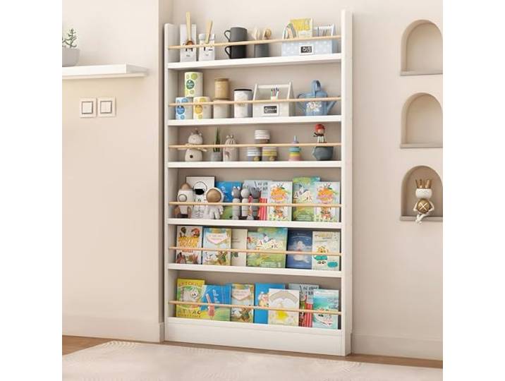 JFOZDM Bücherregal für Kinderzimmer - 3/4/5/6 Aufbewahrungsregal mit Kippschutz, Platz Sparend, Hinter der Tür für Wohnzimmer/Home/Office/Schlafzimmer