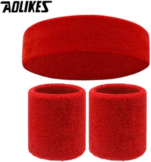 Inspire Picks AOLIKES Sports Sweatband Set Terry Cloth Headband & Wristbands Moisture Wicking Sweat Absorbing Gear For Gym, Running red