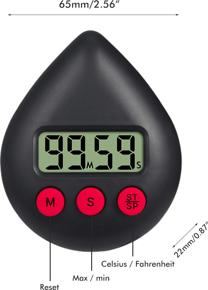 Cocosity Digitale Badklok - Zwart - Druppelvormige Timer voor Douche en Keuken
