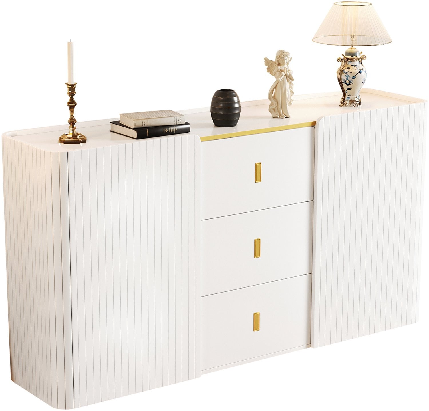 Merax Modern Dressoir met Ledverlichting, Wit, Breedte: 150 cm