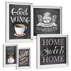 BILDER SET 5er Set - 50x50 cm & 20x30 cm & 40x60 cm Weißer Rahmen - Kaffeeroller, heimelige Wärme