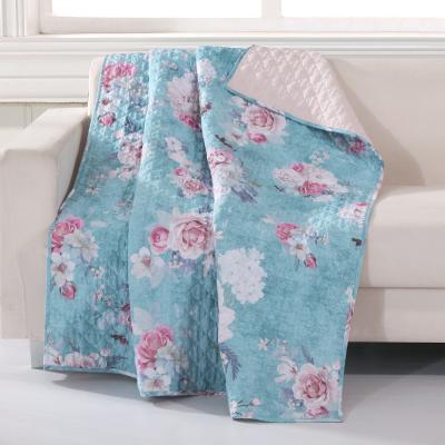 Avril Pastel Roses Quilted Throw Blanket by Greenland Home Fashions in Turquoise Blue (Size OS)