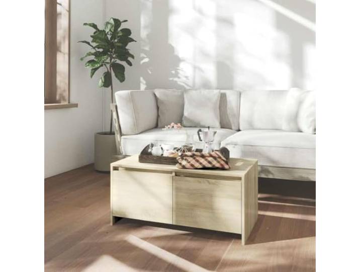 pokgdf Couchtisch Sonoma-Eiche 90x50x41,5 cm Holzwerkstoff mit 2 Schubladen 2 Schubladen, Stauraum für Bücher, stabile Tischplatte, zeitloses Design, pflegeleichte Oberfläche