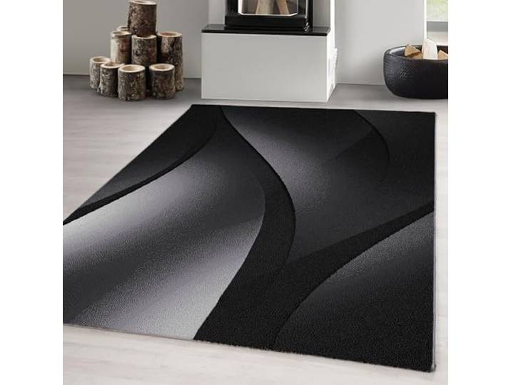 Carpetsale24 tapis Salon Moderne et Cuisine Abstrait Doux et Moelleux - Tapis Noir-6 160x230 cm