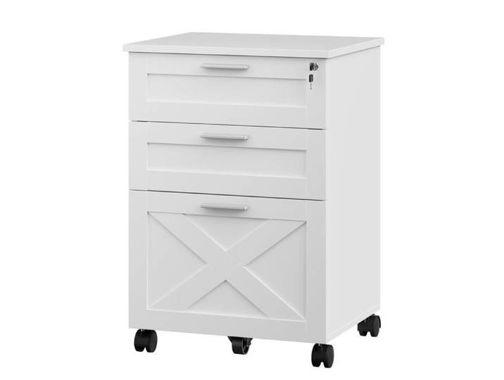 LUNSY Classeur mobile à 3 tiroirs avec serrure Meuble de bureau en bois format Lettre/Légal/A4 blanc