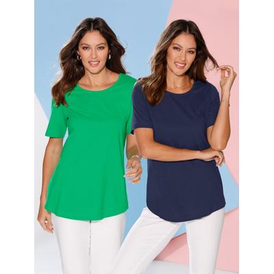 Longshirt CLASSIC BASICS "Doppelpack Shirts", Damen, Gr. 40, bunt (grasgrün, marine), 100% Baumwolle, unifarben, Rundhals, Shirts Longshirt