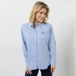 STRANDFEIN Bluse, oversize Hemdblusenkragen Brusttaschenstickerei leger weit