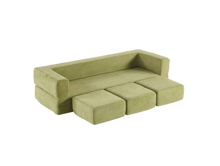 Canapé modulaire au sol multifonctionnel en chenille vert 201x76x50 cm