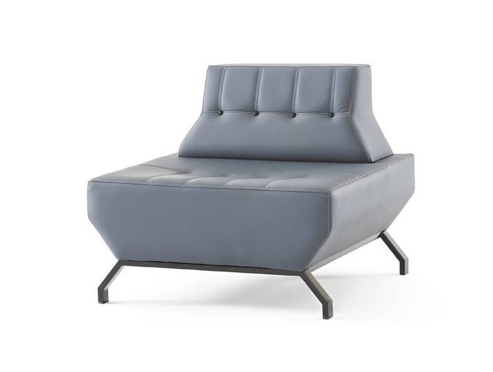 Xlmoebel Sessel Leder Lehn Grau mit Edelstahl und Knöpfen im Art Deco Stil (Sessel Leder Art Deco), Made in Europa