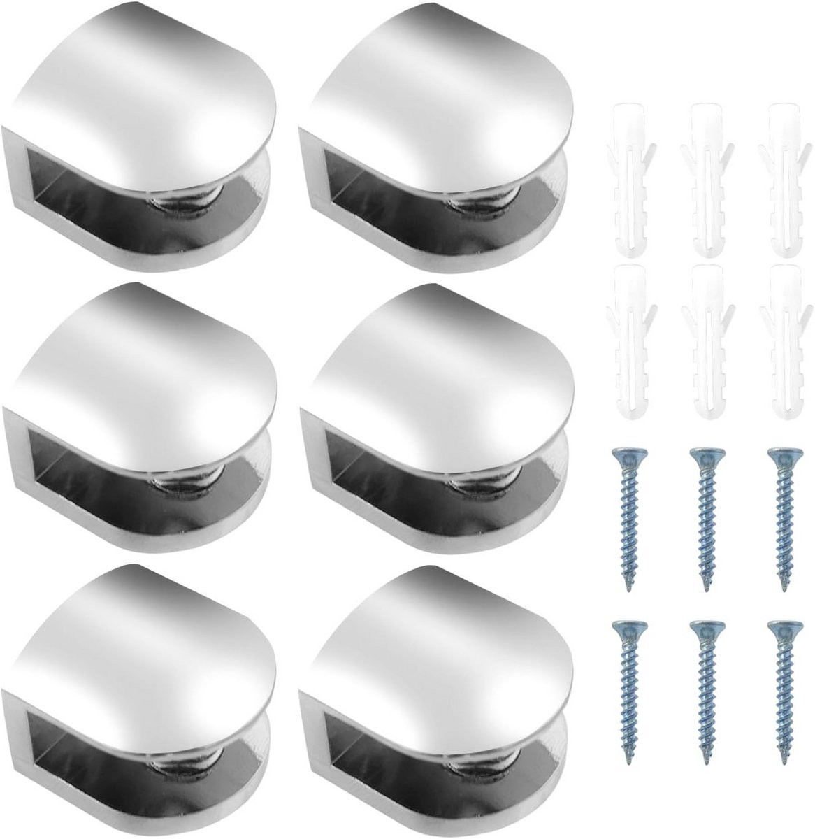 Set van 6 verstelbare glasklemmen voor glas van 6-8 mm dikte