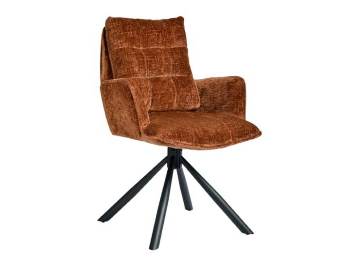 Duhome Esszimmerstuhl mit Armlehnen aus Chenille, Orange Schminktischstuhl 360° Drehbar Automatische Rückstellfunktion Sessel für Schlafzimmer Wohnzimmer Büro