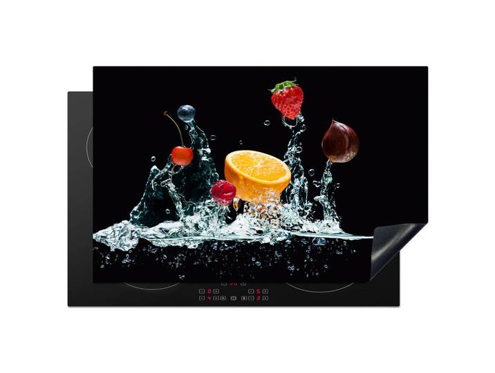 HERDABDECKPLATTE Wasser - Obst - Orange - Erdbeere - Kirsche - Schwarz Abdeckung Ceranfeld 81.2x52 cm