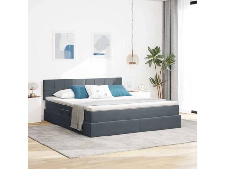 RJPLMFV Hydraulisches Bett, Velours, Grau, 180 x 200 cm Mit Matratze, Lattenrost, modernes Design, geräumige Aufbewahrung