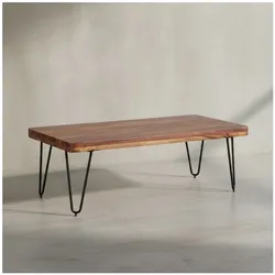 KADIMA DESIGN Couchtisch BALU Massivholz: Rechteckig, Metallbeine, handgefertigt, einzigartige Maserung