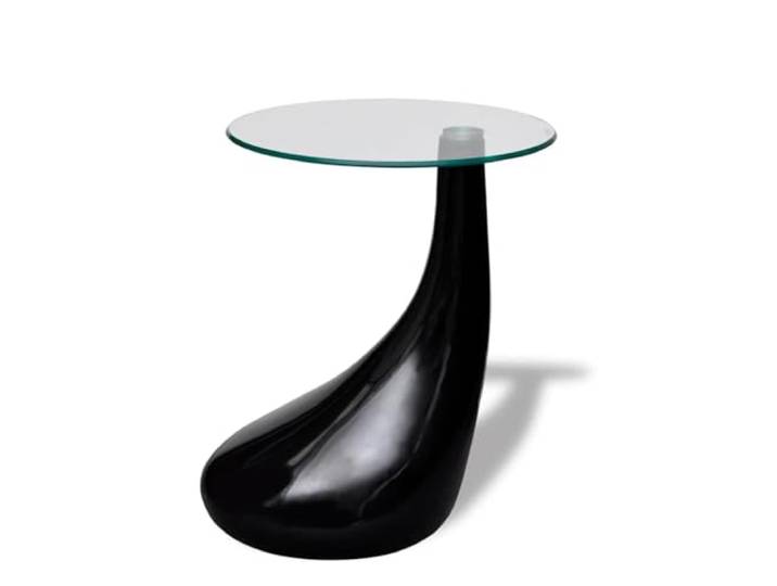 Heofavd Couchtisch Rund Glas 42cm Beistelltisch Hochglanz Schwarz