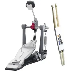 Pearl P-1030R Einzel-Fussmaschine mit Drumsticks, Schlagzeug Zubehör, Silber