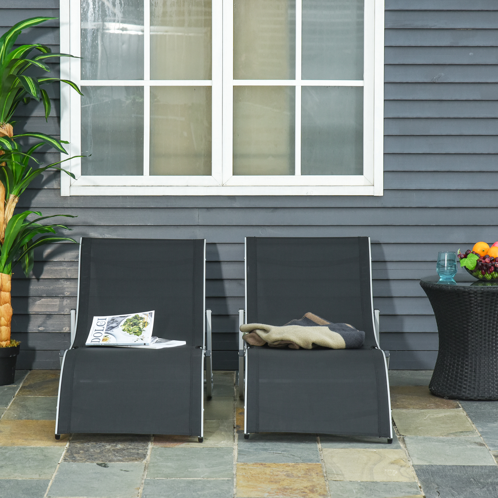 Outsunny Set 2 Sdraio da Giardino Pieghevoli in Alluminio e Texteline, 61x165x63 cm, Nero   Aosom Italy