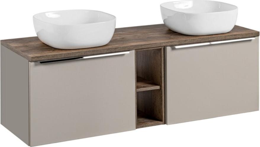 Ensemble VANTA taupe : Möbel unter Waschtisch 140cm + Waschtischplatte + 2 Aufsatzwaschbecken